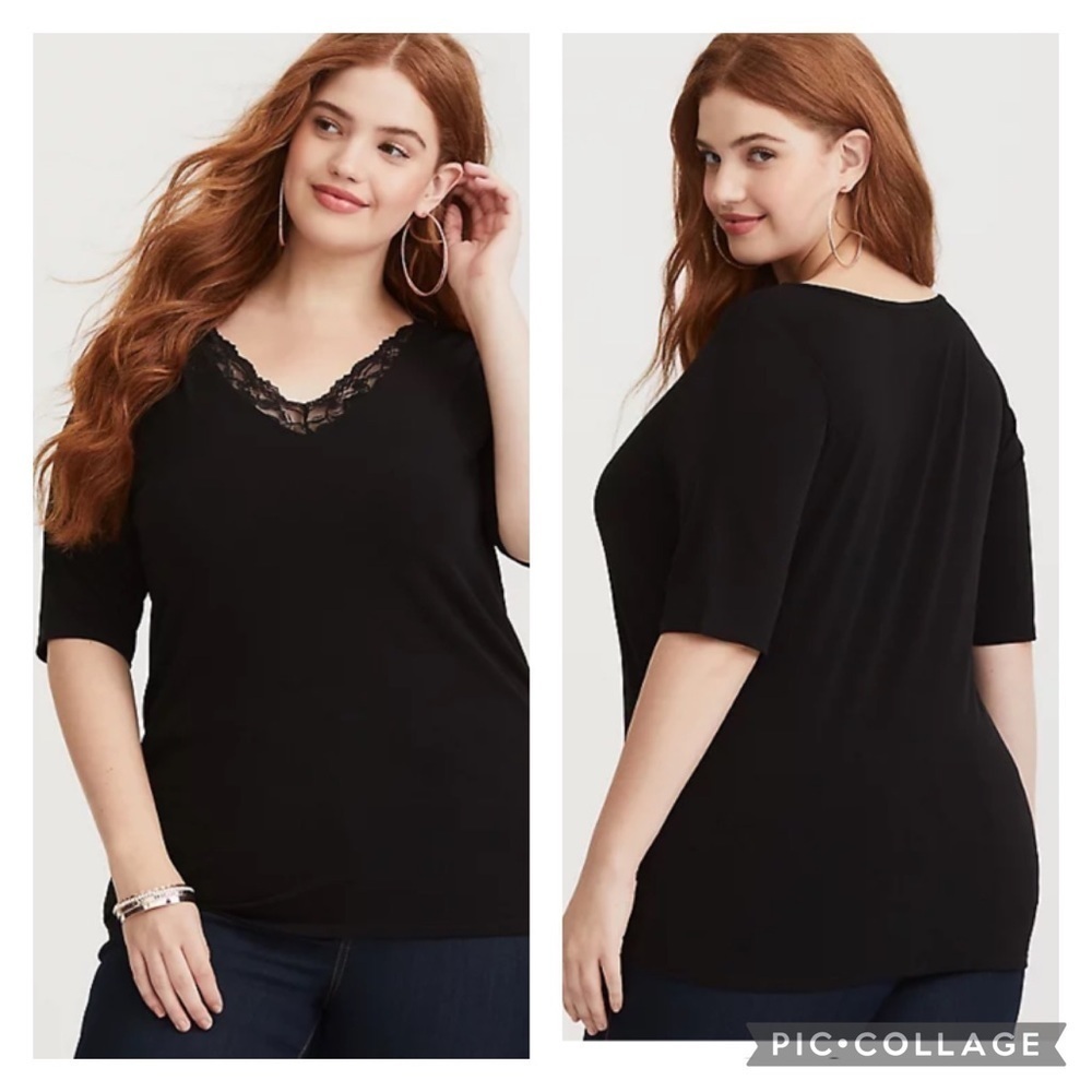 Nwt Torrid Black Jersey Knit & Lace Tee